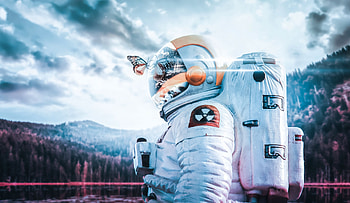 Surreal, butterfly and astronaut, artwork HD wallpaper