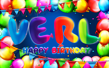 Happy Birtay Verl, , colorful balloon frame, Verl name, blue background, Verl Happy Birtay, Verl Birtay, popular german male names, Birtay concept, Verl HD wallpaper