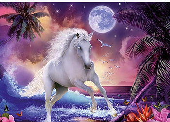 CASCADING SURF, horse, white, moon, surf HD wallpaper