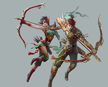 Archers, lover, archer, girl, anime girl, hero, anime, fantasy, boy, love, couple, weapon, arrow, warrior, bow HD wallpaper
