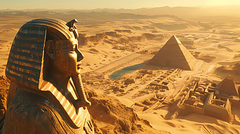 Giant pharaoh statue in ancient egyptian desert, Pharaoh, statue, pyramid, Egypt, fantasy HD wallpaper