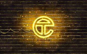 Telfar yellow logo, , yellow brickwall, Telfar logo, brands, Telfar neon logo, Telfar HD wallpaper