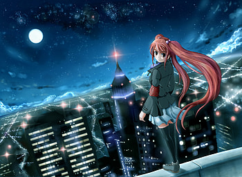 Anime, Night, City, Girl HD wallpaper