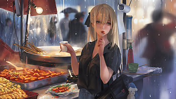 Anime Girl Eating Street Food , anime-girl, anime, artist, artwork, digital-art, deviantart HD wallpaper
