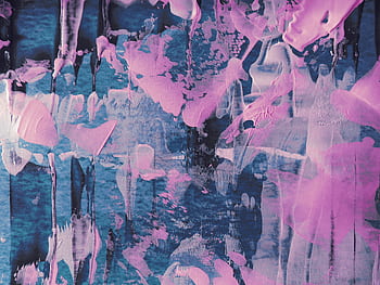 Dynamic abstract painting with bold pink and blue acrylic textures, creating a striking artistic composition. HD wallpaper