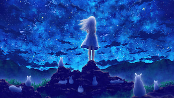 Cosmic Watch Girl Moon And Rabbit Companions, anime-girl, anime, artist, artwork, digital-art, pixiv HD wallpaper