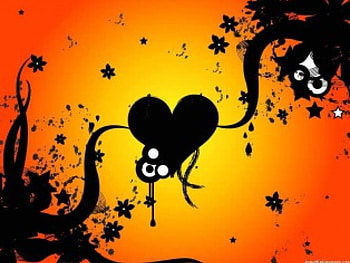 The Hanging Heart, circle, yellow, vines, stars, lines, heart, orange, silhouette HD wallpaper