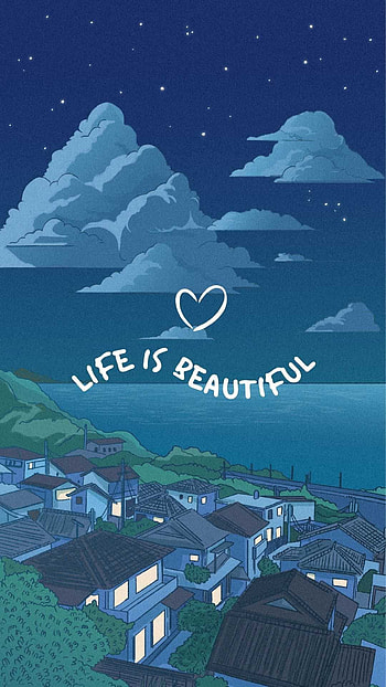 Life is Beautiful, atmosphere, sky, city, japan, night, anime, lights, sea HD phone wallpaper