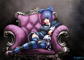 gril, purple, gat, blue eyes, hair blakc HD wallpaper