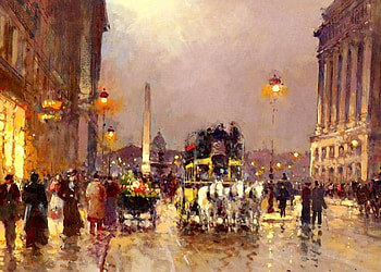 La Place De La Concorde at Evening F, horse, architecture, Edouard Cortes, art, beautiful, cityscape, La Place De La Concorde, artwork, oldmaster, scenery, wide screen, painting, equine, old master, Cortes HD wallpaper