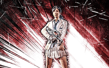 Schoolgirl, grunge art, PUBG, PlayerUnknowns Battlegrounds, purple abstract rays, PUBG characters, Schoolgirl PUBG HD wallpaper