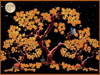 An autumn night, night, black, moon, autumn, tree HD wallpaper