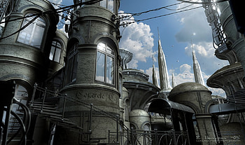 Rest Stop in the Clouds, science fiction, cafe, rest stop, future HD wallpaper