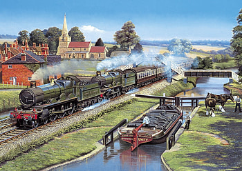 The Glory of Steam, artwork, ship, painting, train, locomotive, railroad HD wallpaper