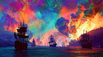 Psychedelic Pirate Ship in a Vibrant Cloudscape Landscape, pirate ship, colorful, cloud, landscape HD wallpaper