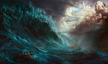General fantasy art Heaven & Hell sea boat storm HD wallpaper