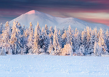Winter Sunrise, winter, cold, sunrise, footpath, snow, clouds, sky, mountains, ice HD wallpaper