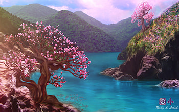 ღ.Cherry Blossoms in Spring.ღ, plants, spring, scenery, scenic, trees, mountains, blossom, splendid, magnificent, beautiful, grass, seasons, bloom, lakes, landscapes, view, clouds, nature, sky, flowers, cliff, cherry blossoms HD wallpaper