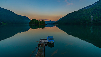Nature, Mountains, Twilight, Lake, Dusk, Boat, Wharf, Berth HD wallpaper