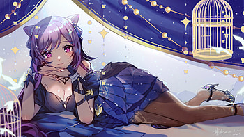 Purple Eyes Hair Keqing Genshin Impact HD wallpaper