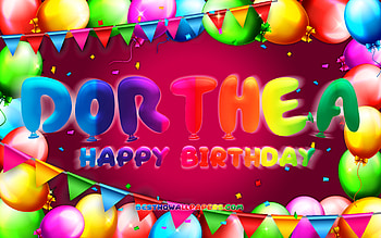 Happy Birtay Dorthea, , colorful balloon frame, Dorthea name, purple background, Dorthea Happy Birtay, Dorthea Birtay, popular german female names, Birtay concept, Dorthea HD wallpaper
