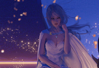 Princess, night, art, fantasy, wlop, lights, girl, luminos HD wallpaper