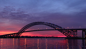 Cities, Rivers, Sunset, Sky, Twilight, Clouds, Usa, Lights, Reflection, Lanterns, Dusk, Bridge, Evening, United States, State Of New Jersey, New Jersey State HD wallpaper