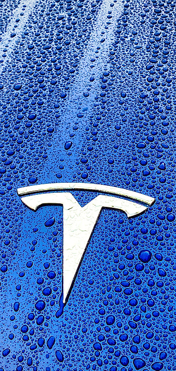 Tesla Logo, blue, wet HD phone wallpaper