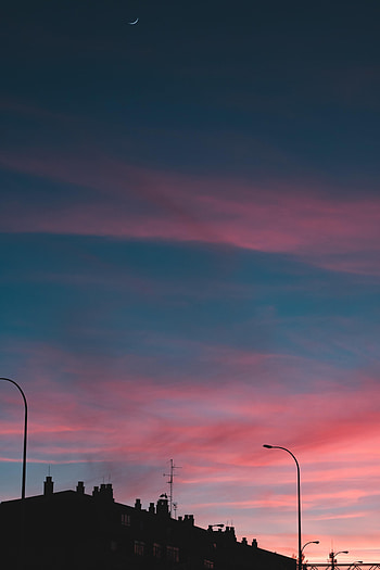 Cities, Twilight, Moon, Building, Silhouette, Dusk HD phone wallpaper