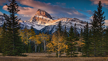 Autumn at Banff NP, Alberta, sky, forest, landscape, trees, clouds, canada HD wallpaper