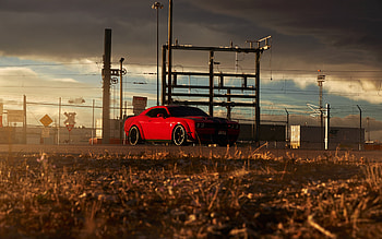 Dodge Challenger SRT, front view, red supercar, red Challenger SRT, Dodge Challenger tuning, american sports cars, Dodge HD wallpaper