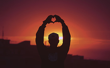 Sunset, Love, Silhouette, Hands, Human, Person, Heart HD wallpaper