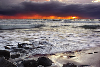 Sunset, sand, graphy, beauty, nice, beach, waves, sun, landscape, beautiful, rocks, pretty, cool, clouds, nature, sky, lovely HD wallpaper