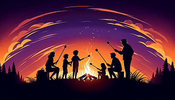 Family Camping Night, campfire, camping, Family, silhouette, evening HD wallpaper