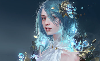 Pretty woman with blue hair, fantasy HD wallpaper