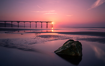 Pier in England, England, pier, ocean, sunrise HD wallpaper