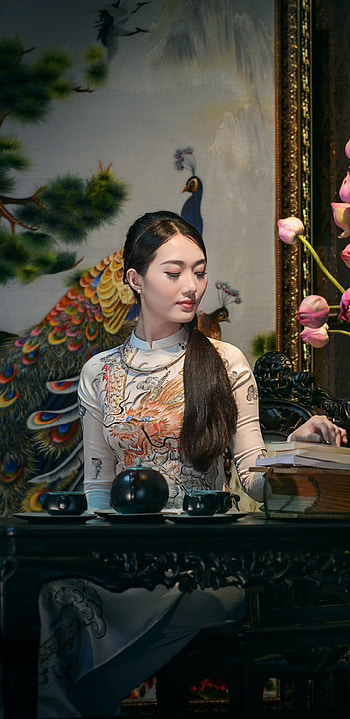 necklace, painting, Vietnamese, Ao Dai, woman, asian HD phone wallpaper