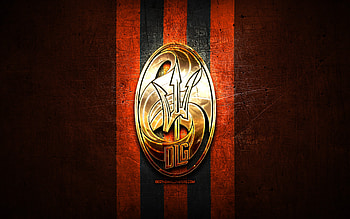 Deportivo La Guaira FC, golden logo, La Liga FutVe, orange metal background, football, Venezuelan football club, Deportivo La Guaira logo, soccer, Venezuelan Primera Division, Deportivo La Guaira HD wallpaper