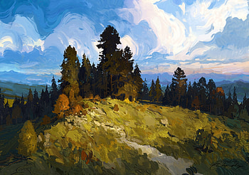 A Pre-sunset Tale, oil painting, artistic, forest HD wallpaper