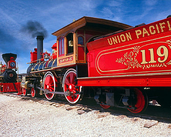 Union Pacific, smoke, sky, train, red HD wallpaper