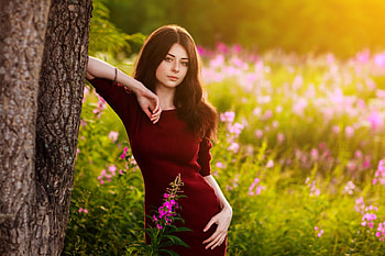 Lovely Girl, model, flowers, woman, tree HD wallpaper