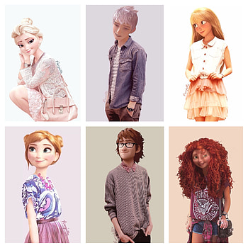 Hipster versions of 3D animated cartoon characters. Elsa and Anna from Frozen, Jack Frost HD phone wallpaper