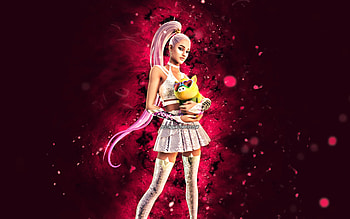 Ariana Grande, , purple neon lights, Fortnite Battle Royale, Fortnite characters, Ariana Grande Skin, Fortnite, Ariana Grande Fortnite HD wallpaper