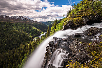 Waterfall, sky, nature, forest HD wallpaper