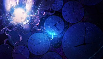 Guardian of Time, blue, glow, cute, lovley, long hair, dress, clocks, beauty, lady, female, white, magic, art, girl, beautiful, woman, anime, pretty, light HD wallpaper