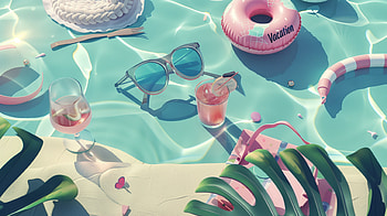 Summer Vacation Vibes, summer aesthetic, vacation, pool, sunglasses, cocktail HD wallpaper