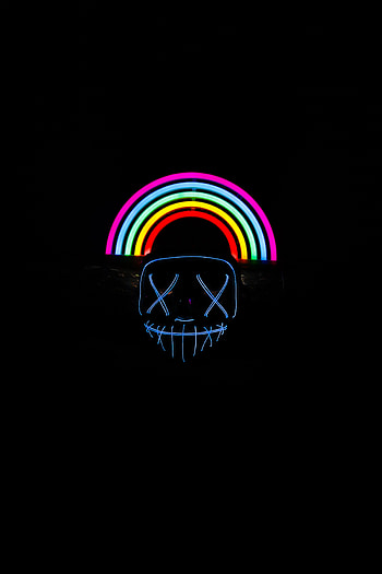 Rainbow, Dark, Neon, Mask HD phone wallpaper