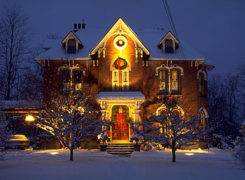 Holidays, Trees, Night, Shine, Light, Christmas, Holiday, House HD wallpaper