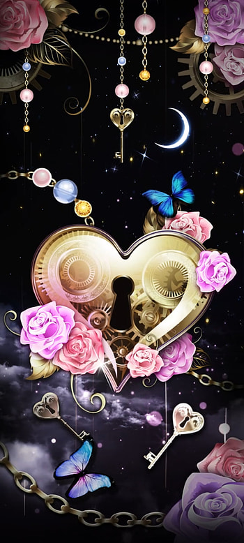 Valentines day, moon, pink, keys, valentine, heart HD phone wallpaper