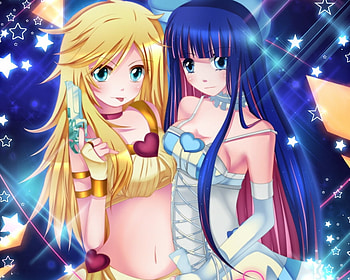 Panty & Stocking, pistol, girl, long hair, dress, star, anime girl, anime, weapon, girls, gun, stocking, panty and stocking, panty, female HD wallpaper